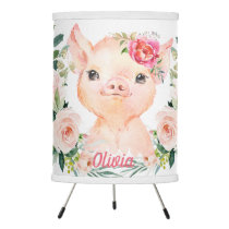 Olivia Pigsley Cute Pig with Blush Roses | Nursery Tripod Lamp