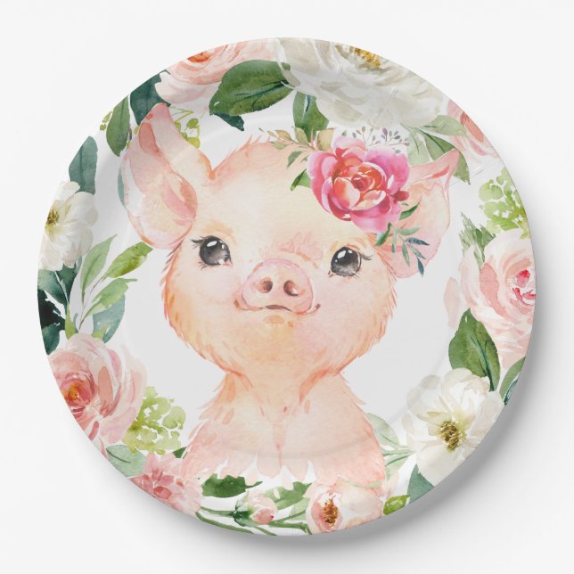 Olivia Pigsley Pig 9" Dessert Plate - Baby Shower (Front)