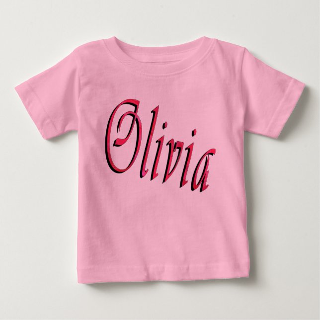 Olivia, Pink Cursive Name Logo, Baby's T-shirt (Front)