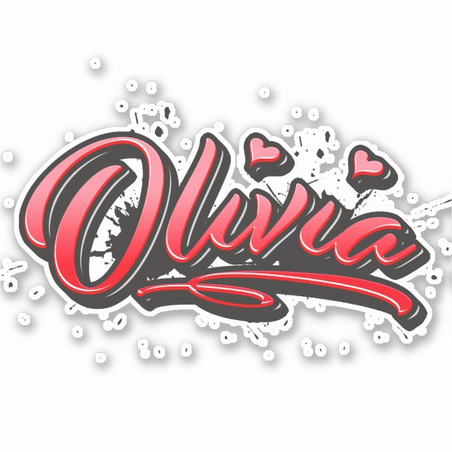 Olivia red Heart Graffiti Sticker (Front)