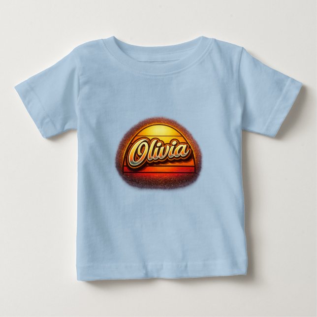 Olivia Retro Sunset Personalized Name Design Baby T-Shirt (Front)