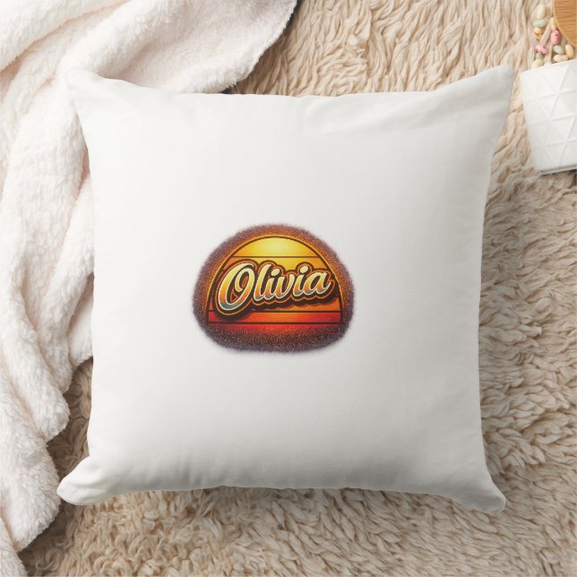 Olivia Retro Sunset Personalized Name Design Throw Pillow (Blanket)