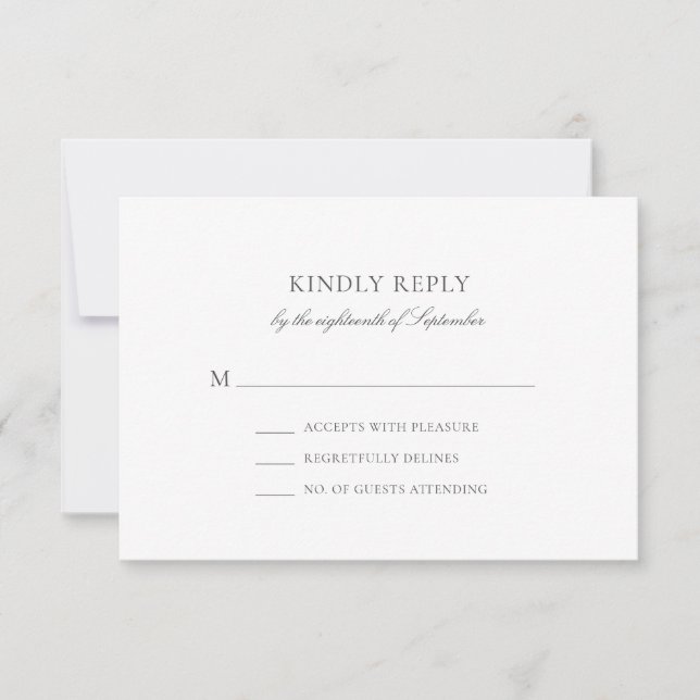 Olivia Simple Gray Minimalist Wedding RSVP Card (Front)