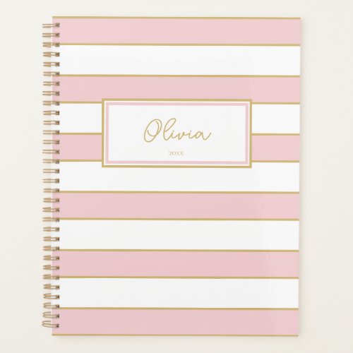 Olivia Stripes Planner in Blush and White