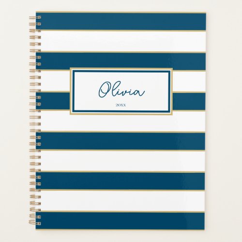 Olivia Stripes Planner in Ocean and White