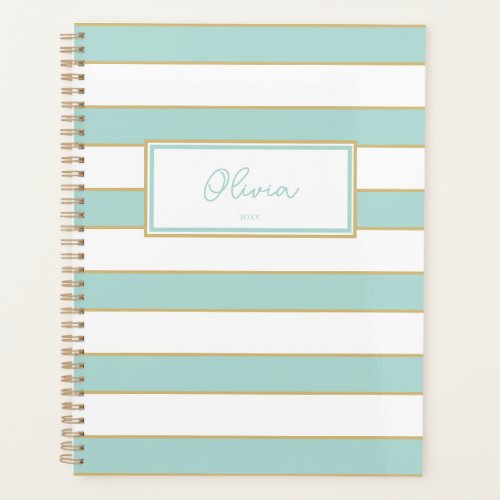 Olivia Stripes Planner in Spa and White