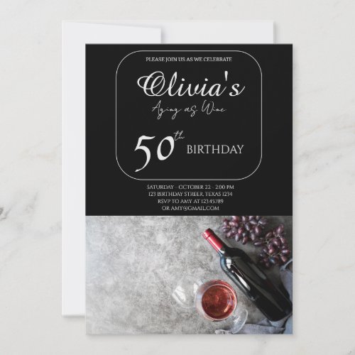 Olivias 50th Birthday Bash Aging Like Fine Wine Invitation