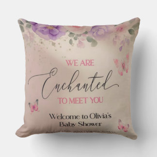 Olivia's Baby Shower Welcome Butterfly Floral Throw Pillow