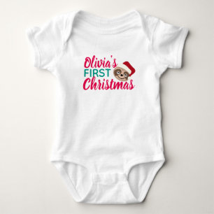 Olivia's First Christmas Baby Romper Sloth design