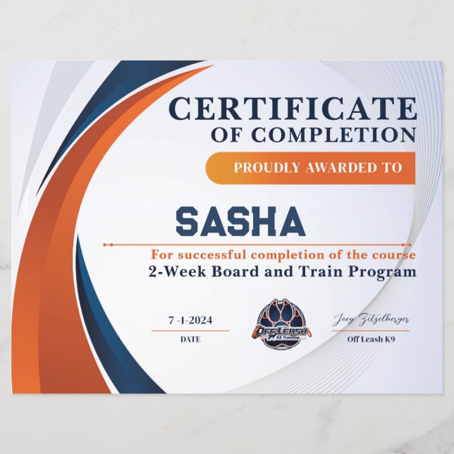 OLK9 Certificate #6 (Front)