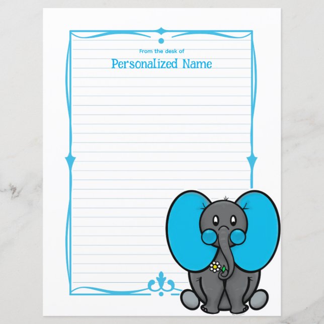 Ollie-Phant Blue Lined Paper Sheet (Front)