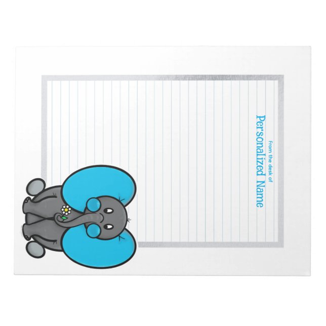 Ollie-Phant Grey Lined  Notepad (Front)