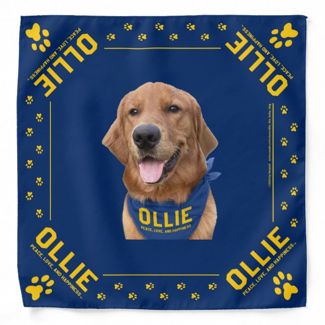 Ollie the Lucky Dog Blue Photo Bandana (Front)