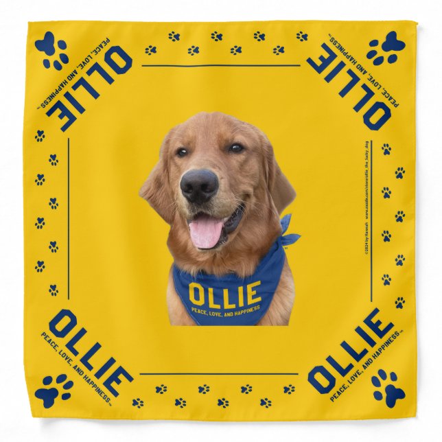 Ollie the Lucky Dog Yellow Photo Bandana (Front)