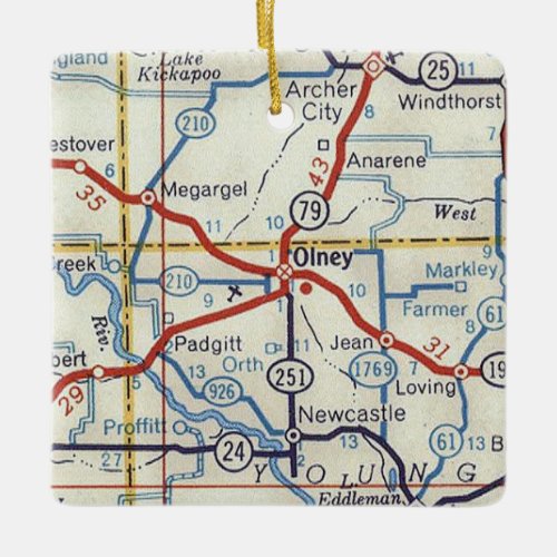 Olney TX Vintage Map Ceramic Ornament