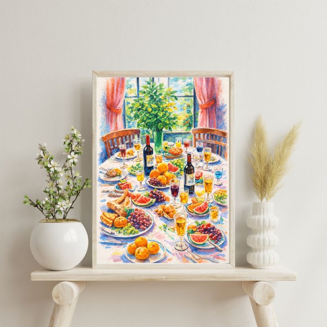 olorful Mediterranean Table Still Life with Wine Poster (Creator Uploaded)
