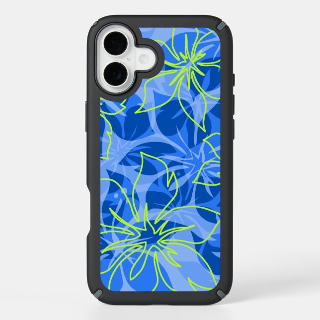 Olowalu Hibiscus Hawaiian Camo Aloha Blue Speck iPhone Case (Front)