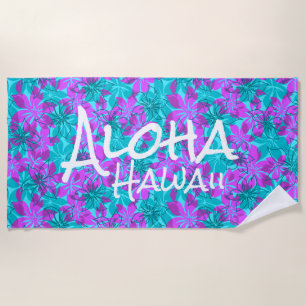 Olowalu Hibiscus Hawaiian Camo Aloha Monogram Teal Beach Towel