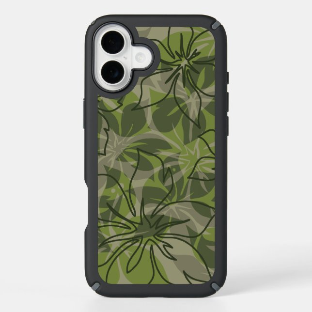 Olowalu Hibiscus Hawaiian Camo Aloha Olive Speck iPhone Case (Front)