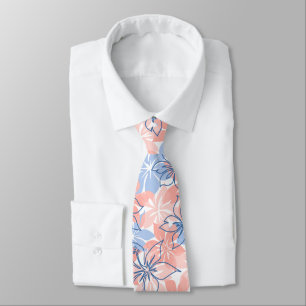 Olowalu Hibiscus Hawaiian Camo - Coral Neck Tie