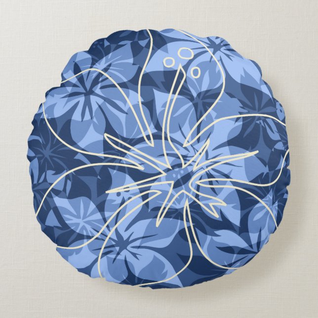 Olowalu Hibiscus Hawaiian Camo Reversible Round Pillow (Front)