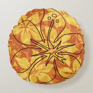 Olowalu Hibiscus Hawaiian Camo Reversible Round Pillow