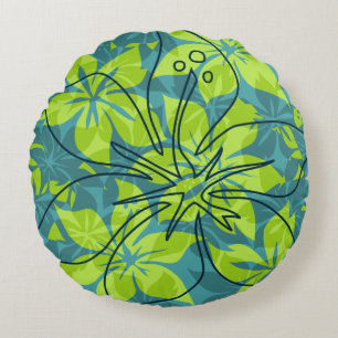 Olowalu Hibiscus Hawaiian Camo Reversible Round Pillow