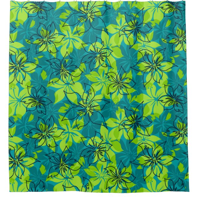 Olowalu Hibiscus Hawaiian Camo Shower Curtain (Front)