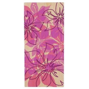 Olowalu Hibiscus Hawaiian Camo Wood Flash Drive