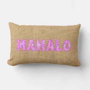 Olowalu Hibiscus Pink Hawaiian Camo Mahalo Word Lumbar Pillow