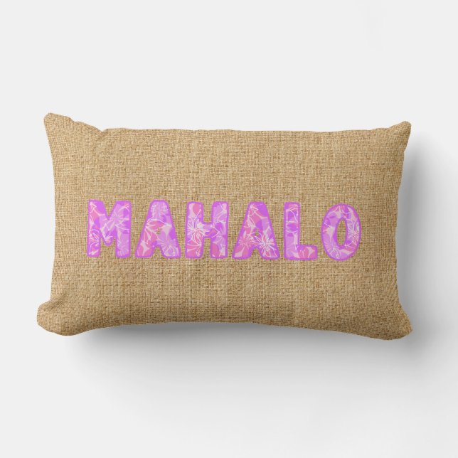 Olowalu Hibiscus Pink Hawaiian Camo Mahalo Word Lumbar Pillow (Front)