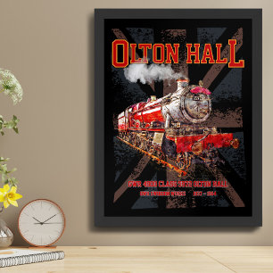 Olton Hall Vintage Steam Train English Locomotive Poster