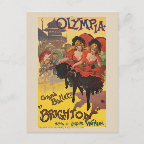 Olympia Grand Ballet France Vintage Poster 1898 Postcard