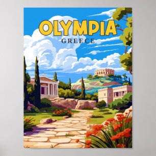 Olympia Greece vintage travel illustration Poster