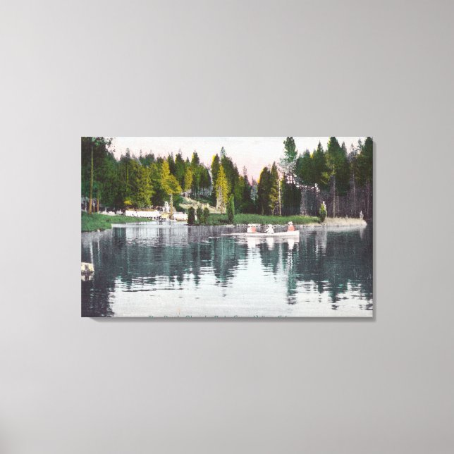 Olympia Park View of the Pond, Rowboat Scene Canvas Print (Front)