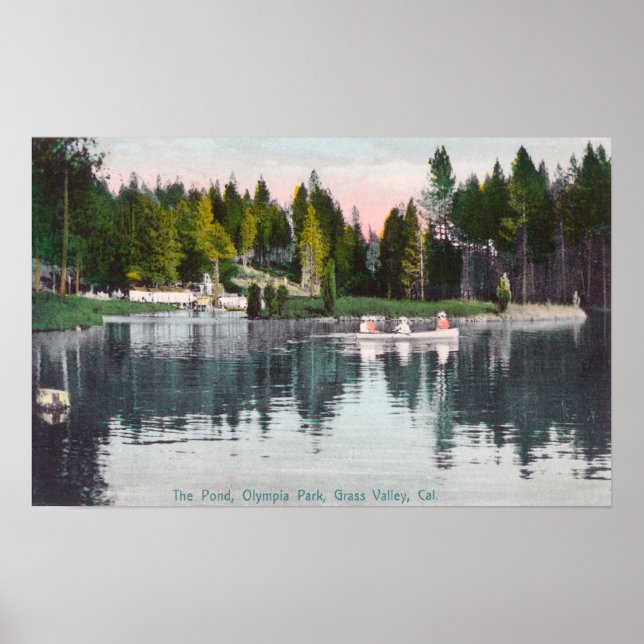Olympia Park View of the Pond, Rowboat Scene Poster (Front)