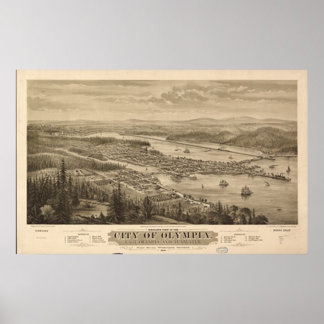 Olympia Washington 1870 Antique Panoramic Map Poster (Front)
