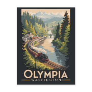 Olympia Washington Illustration Travel Art Vintage Postcard
