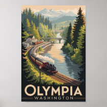 Olympia Washington Illustration Travel Art Vintage