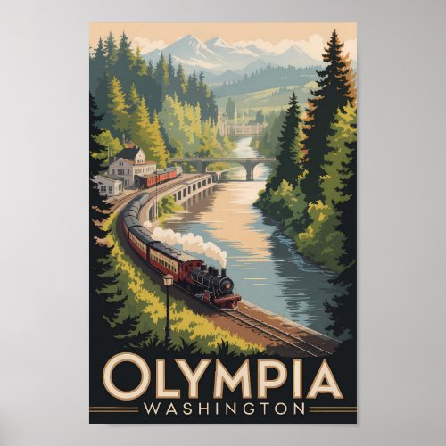 Olympia Washington Illustration Travel Art Vintage