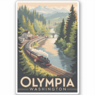 Olympia Washington Illustration Travel Art Vintage Sticker