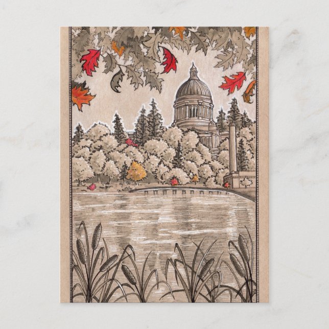 Olympia Washington State Capitol Building and Lake Postcard (Front)