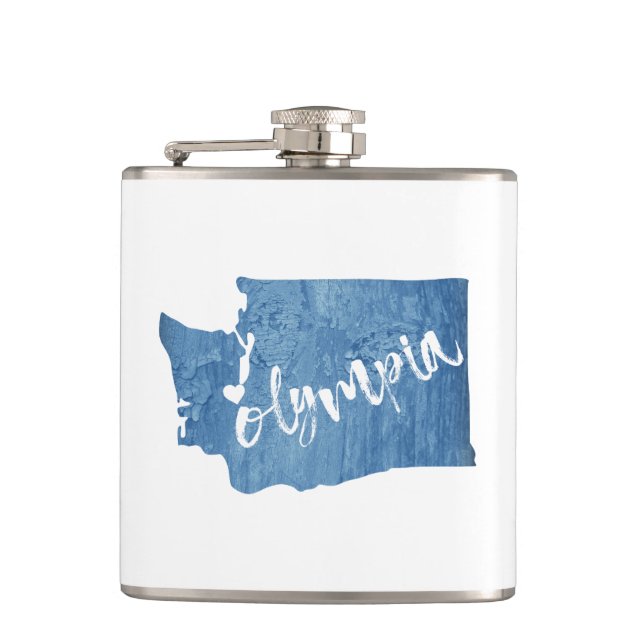 Olympia Washington Wood Grain Flask (Front)