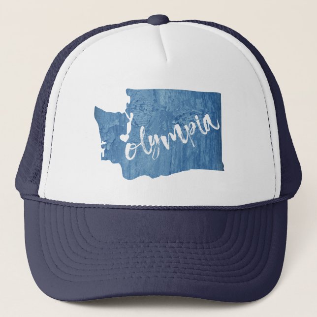 Olympia Washington Wood Grain Trucker Hat (Front)