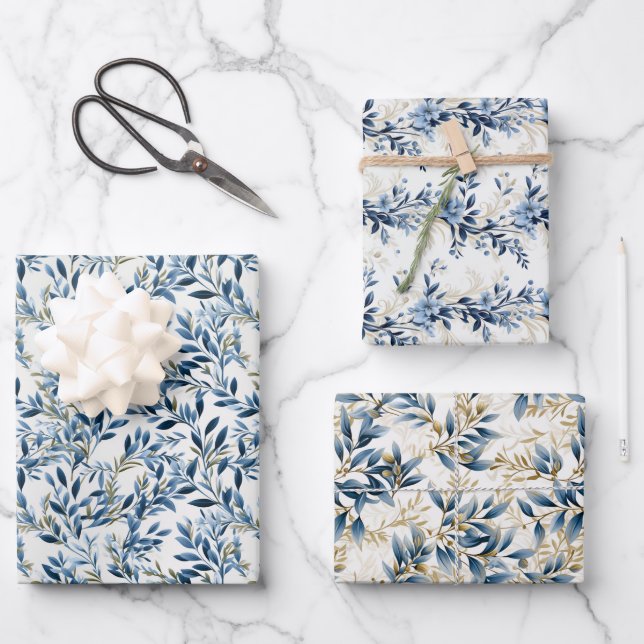 Olympian Olive Branches Boho 3D Design Wrapping Paper Sheets (Front)