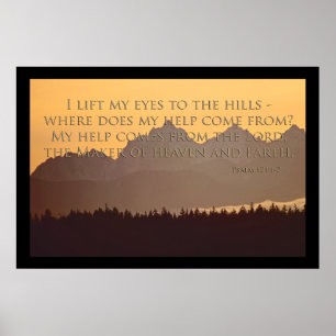 olympic mountains with psalm 121:1-2 poster
