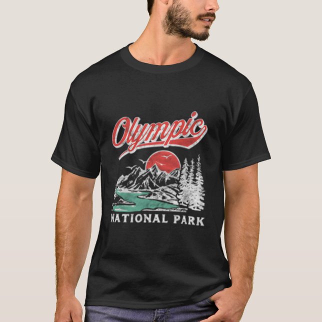 Olympic National Park 80'S Mountains Distressed T-Shirt (Front)