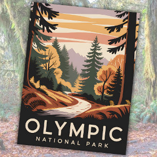 Olympic National Park Autumn Hoh Rainforest Retro Postcard