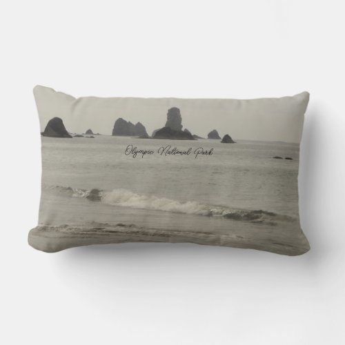 Olympic National Park Beach Photo Script Lumbar Pillow