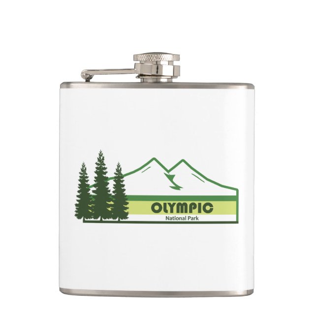 Olympic National Park Green Stripes Flask (Front)